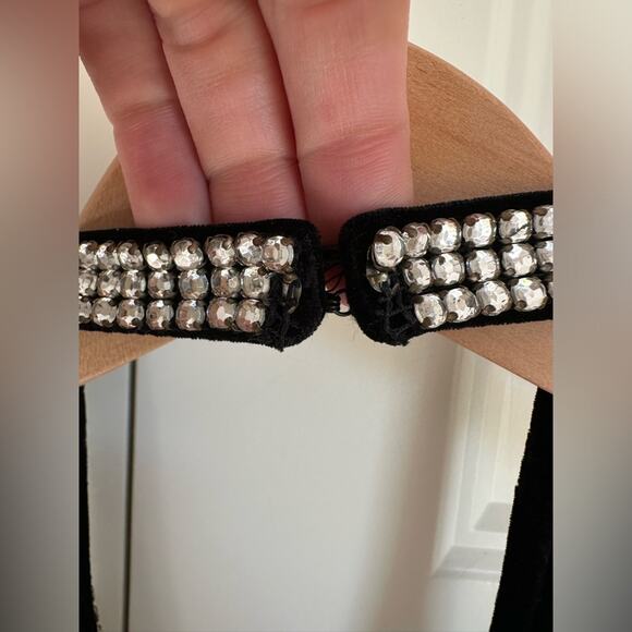 JS Collection 90s Long Black Halter Dress Vintage 1990s Rhinestones Formal - Picture 8 of 12